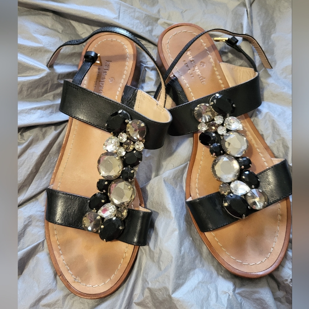 Kate Spade Black Jeweled Leather Sandals